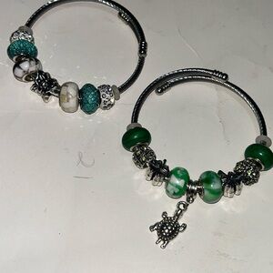 Chic Silver and Green Beaded Bracelet Set